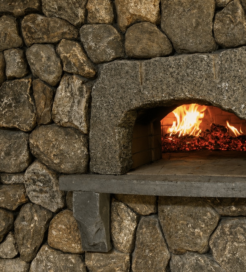 pizza oven granite entry woman laughing